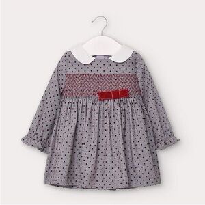 Size 24 months Mayoral Grey Polka Dot Dress with Burgundy Accents